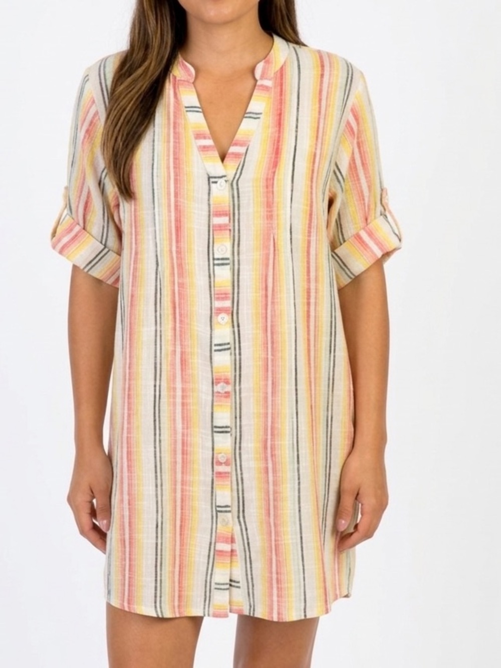 CLUB Z COLLECTION 100% Cotton Yellow Striped Pleated Knee Length Dress